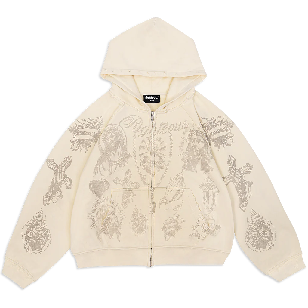 CreamTatted_1024x.webp "Tatted Believer" Zip Up (Cream) - Image 1
